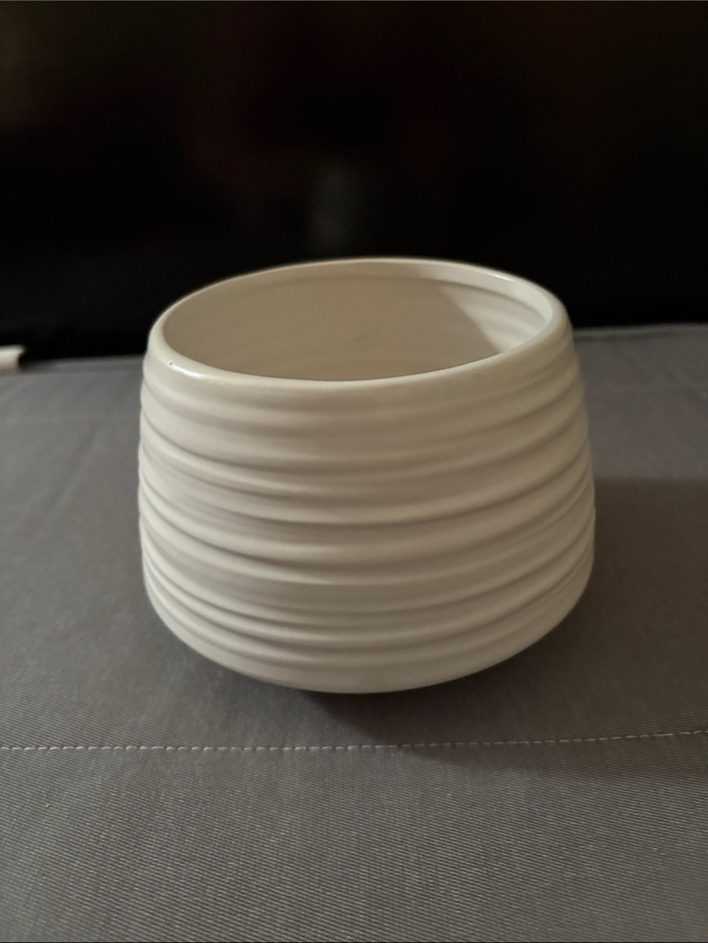Minimalist White Ceramic Ribbed Planter